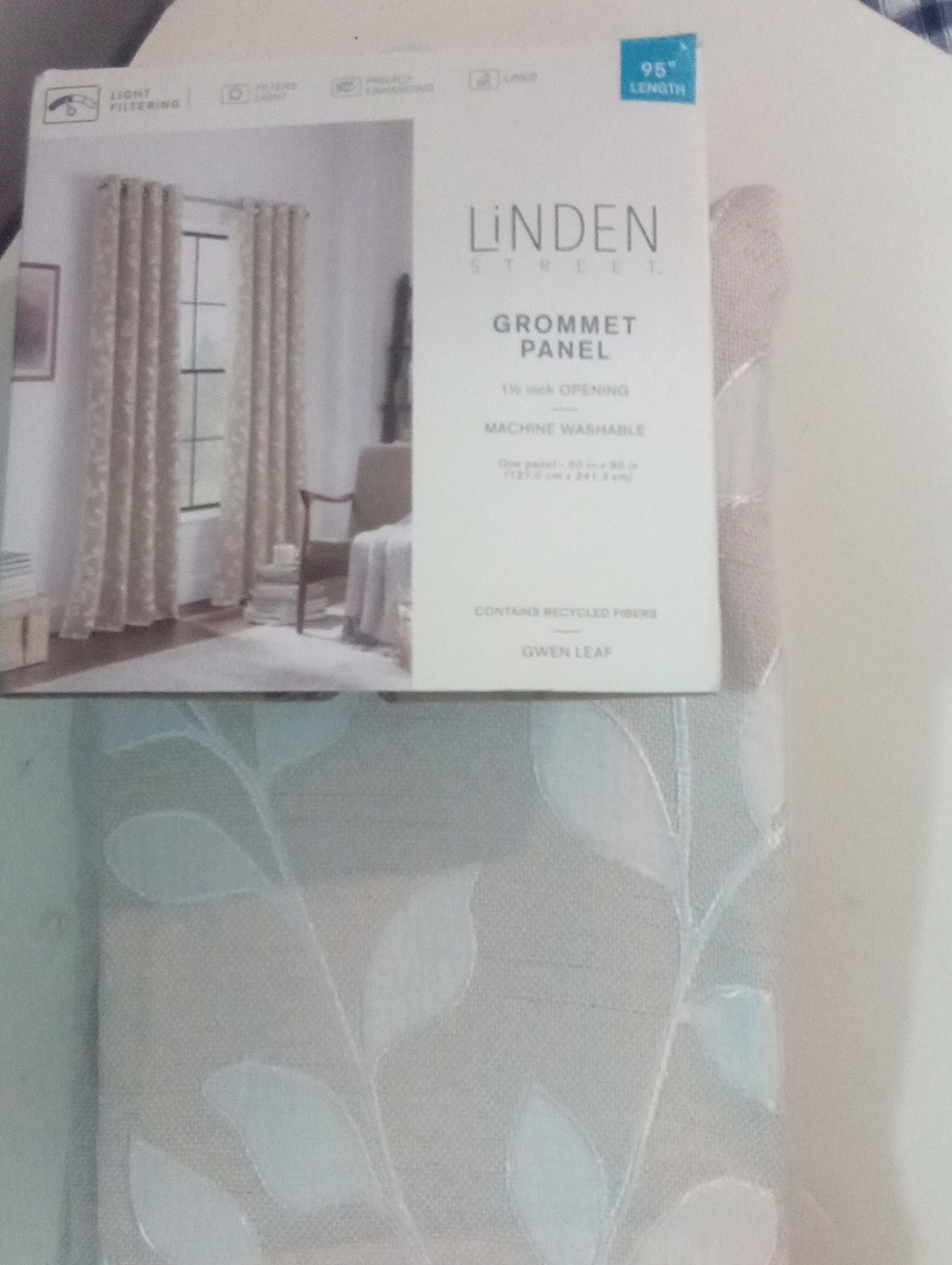 Linden Street Grommet Panel Curtain - Cream Leaf Pattern 95" NWT $99